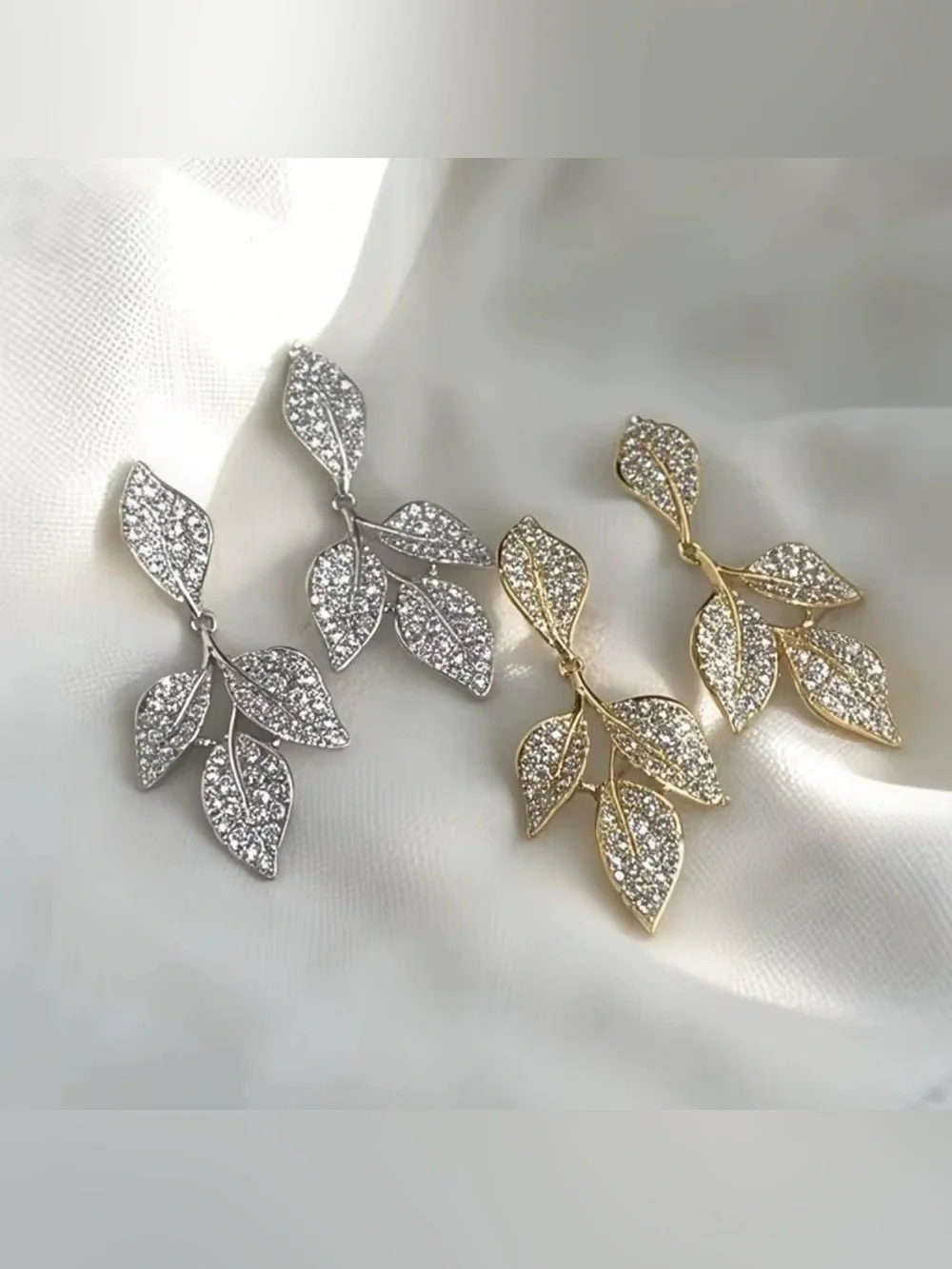 ***Dainty Gold Leaf Crystal Drop Earrings | Fashion Jewelry